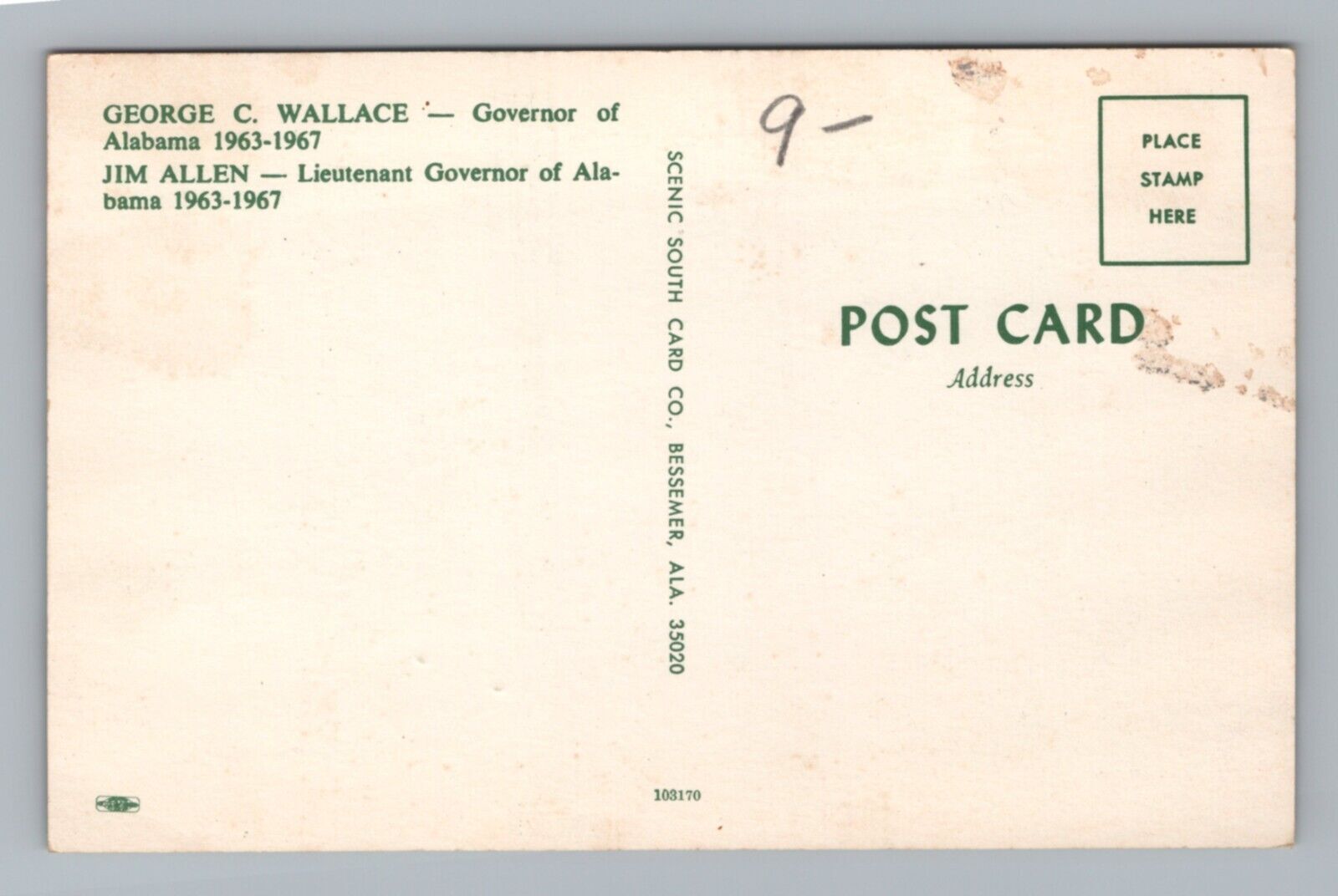 Governor Alabama 1960s Wallace Lt Jim Allen Vintage Postcard
