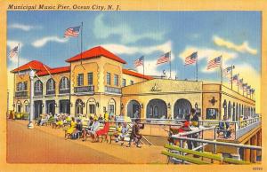 Ocean City New Jersey view of municipal music pier linen antique pc (Z10777)