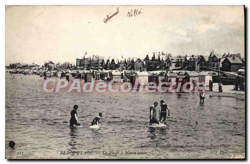 Old Postcard Berck Plage beach high Maree