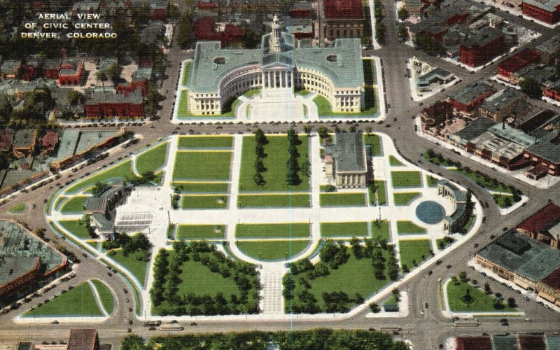 Vintage Postcard 1930's Aerial View Civic Center Little Capital Of US Denver CO