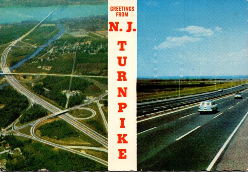 New Jersey Turnpike Greetings Showing Beginning At Delaware River and Hackens...