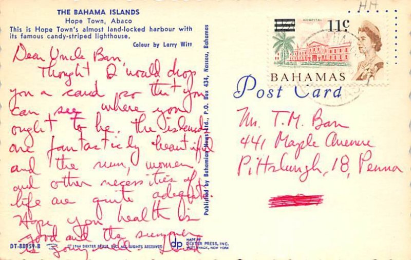 Hope Town Harbor and Lighthouse Abaco Bahamas Postal used unknown 