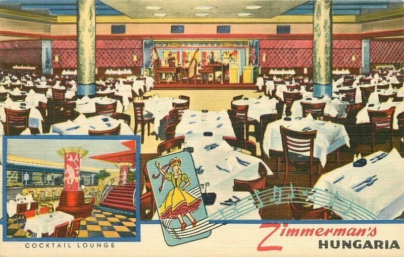 New York City Zimmerman's Hungaria Dinner Supper Baumann Postcard 22-939