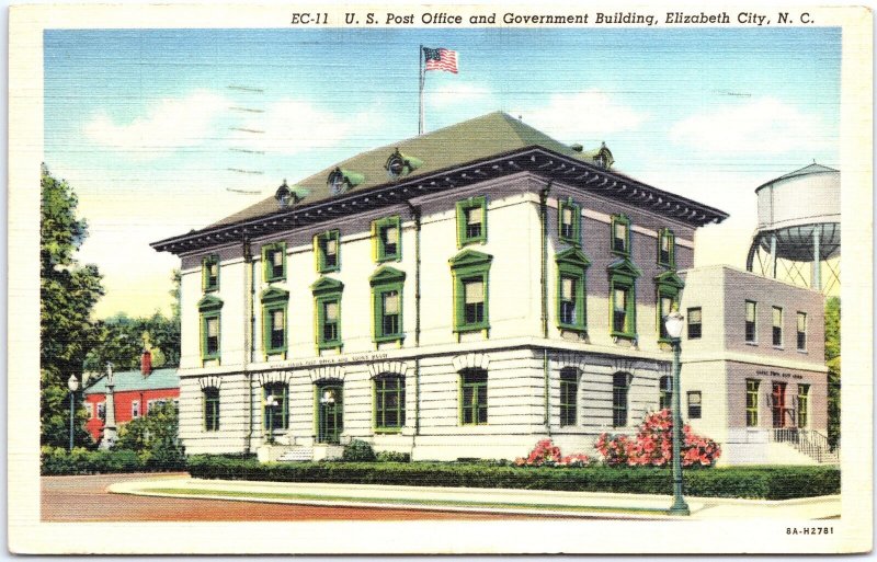 VINTAGE POSTCARD THE POST OFFICE & GOVERNMENT BUILDING ELIZABETH CITY N.C. 1941
