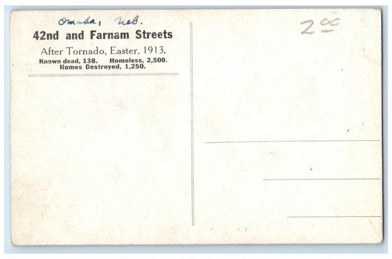 1913 42nd Farnam Streets After Tornado Easter Disaster Omaha Nebraska Postcard
