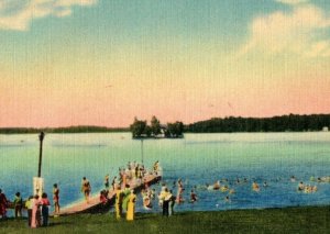 Bathing Beach at Christian Assembly, Angloa, Indiana Vintage Postcard P100