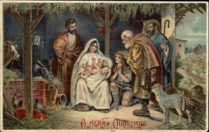 Christmas Shepherds and Mary with Baby Jesus c1910 Vintage Postcard