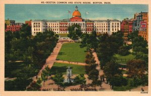 Vintage Postcard 1939 Boston Common And State House Boston Massachusetts MA