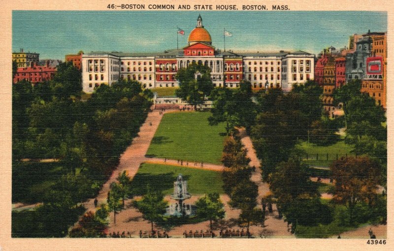 Vintage Postcard 1939 Boston Common And State House Boston Massachusetts MA