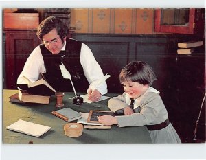 Postcard Minister tutors a young student, Parsonage, Old Sturbridge Village, MA