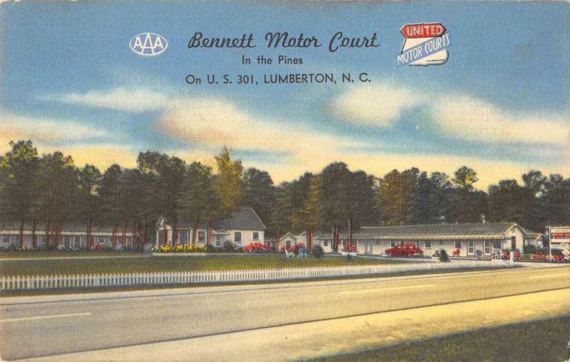 Lumberton North Carolina view of Bennett Motor Court linen antique pc ZA440375