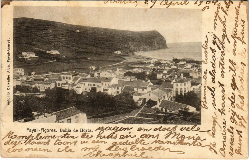 PC CPA AZORES / PORTUGAL, FAYAL, BAHIA DE HORTA, VINTAGE POSTCARD (b13579)