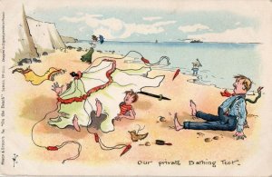Bathing Beach Camping Tent Collapse Disaster Old Comic Postcard