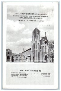 1951 The First Lutheran Church Galesburg Illinois IL Vintage Posted Postcard