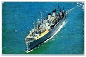 1958 Aerial View Of USNS Gen. Edwin D. Patrick Tap-124 WW2 Posted Ship Postcard