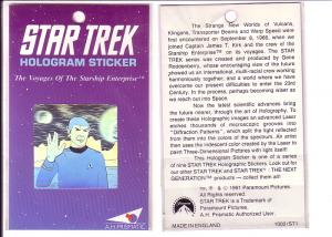 Star Trek Commander Spock Hologram Sticker, 1991