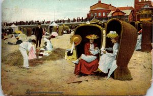 VINTAGE POSTCARD BATHING UNDER COVER BEACH SCENE EDWARDIAN GERMANY [chipped]