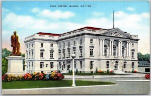 Macon Georgia GA, Post Office Building, Wadley Monument, Vintage Postcard