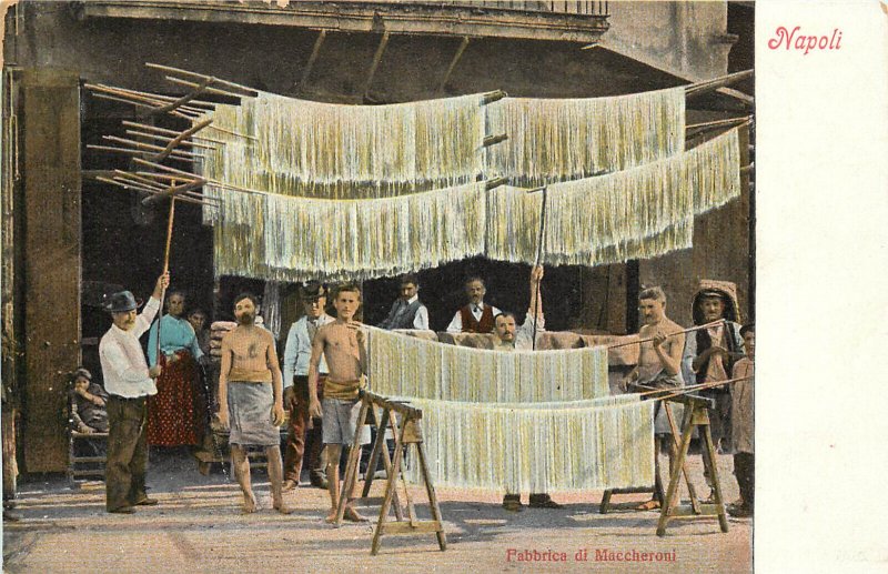 Vintage Postcard Fabbrica De Maccheroni Napoli Naples Making and Drying Pasta