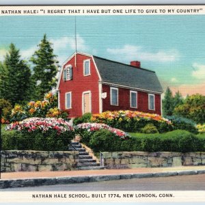 c1930s New London CT Nathan Hale School Made 1774 Curt Teich Linen Postcard A204