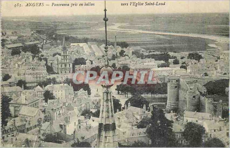 Old Postcard Panorama Angers taken ball towards the Church Saint Laud