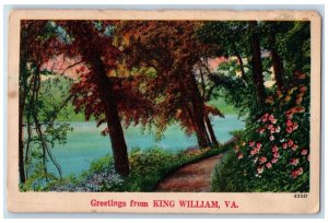 1949 Greetings From King William Virginia VA, Dirt Road Lake View Postcard
