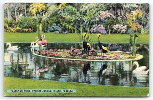 1940s MIAMI FLORIDA PAROT JUNGLE AFRICAN CRANES SWANS FLAMINGO POSTCARD P2703