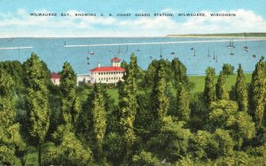 Vintage Postcard Bay Showing U. S. Coast Guard Station Milwaukee Wisconsin WI