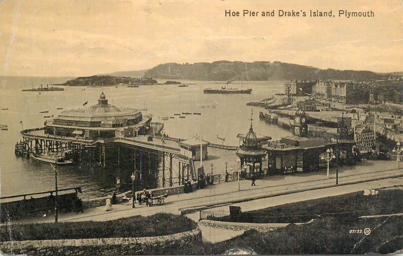 UK England sail & navigation themed postcard Hoe Pier Plymouth ocean liner boat