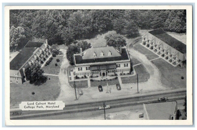 1940 Birds Eye View Lord Calvert Hotel College Park Maryland MD Antique Postcard 