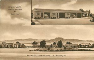 Postcard 1930s Oregon Eugene Seal's Motel roadside US Hwy 99 Associate OR24-3065