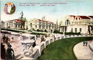 VINTAGE POSTCARD EAST SIDE OF CASCADE COURT ALASKA-YUKON-PACIFIC EXPO 1909