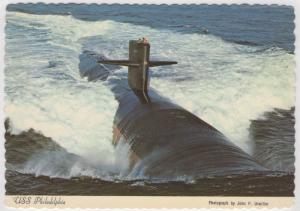 USS Philadelphia Nuclear Attack Sub at Surface 1970’s US Military Postcard