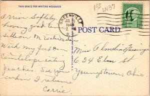 Main Street at Night Full Moon Greenville South Carolina SC Postcard 1944 Linen