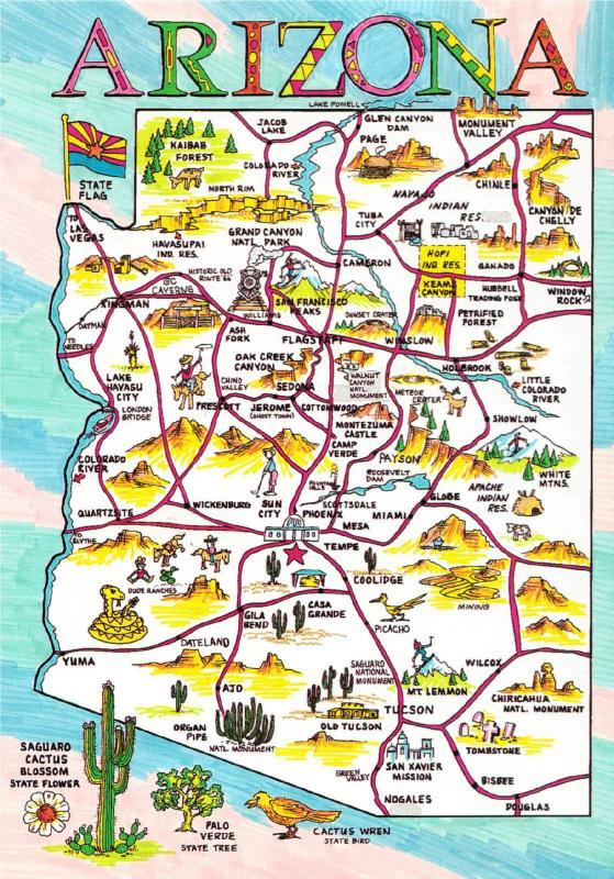 Postcard of Arizona State and Highway Map #1