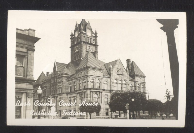 RPPC RUSHVILLE INDIANA RUSH COUNTY COURT HOUSE VINTAGE REAL PHOTO POSTCARD