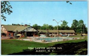 ALBANY, New York  NY   Roadside TOM SAWYER MOTOR INN  Pool ca 1960s  Postcard