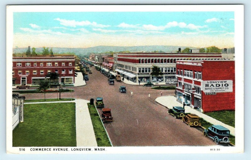 LONGVIEW, WA Washington ~ COMMERCE AVE Street Scene c1920s Cars  Postcard