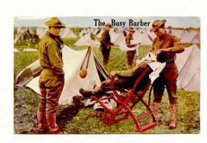 The Busy Barber, Shaving a Soldier at a Military Tent Camp