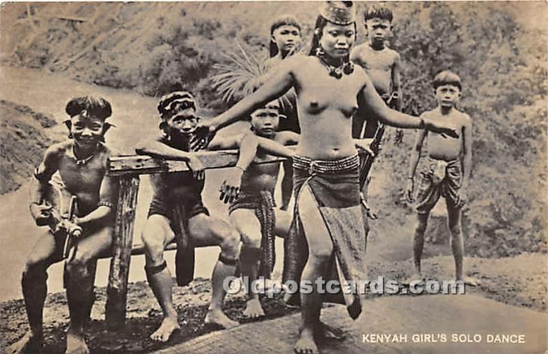 African Nude Postcard Kenyah Girl's Solo Dance Writing on back