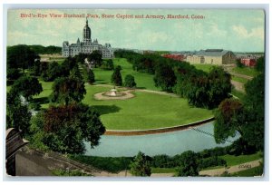 c1910s Bird's Eye View Bushnell Park State Capitol Hartford Connecticut Postcard