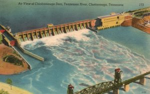 Vintage Postcard 1930's Air View Chickamauga Dam Tennessee River Chattanooga TN