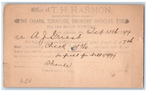 1899 TH Harmon Cigars Tobaccos Smokers Lock Haven PA Fleming PA Postal Card