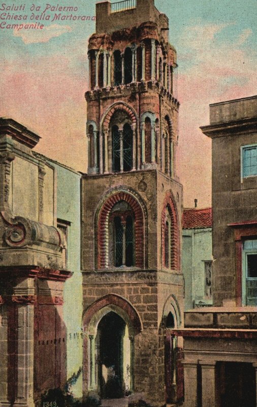 Vintage Postcard 1910's Saluti Da Palermo Chiesa Della Martorana Campanile Italy