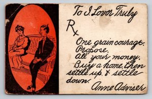 To: I Lover Truly, From: Anne Adviser, Vintage Posted 1908 Comic Humor Postcard