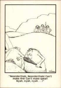 Vintage Gary Larson FAR SIDE 1980s Postcard gfz CAVE MAN HUMOR FIRE SPEARS