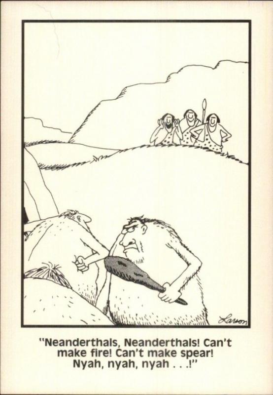 Vintage Gary Larson FAR SIDE 1980s Postcard gfz CAVE MAN HUMOR FIRE SPEARS