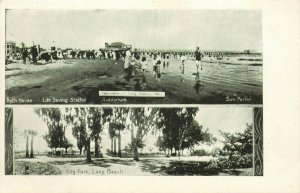 c1905 Postcard 2 Views Long Beach CA City Park & Bath House, Auditorium & Pier