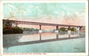 Railroad Bridge Water Shop Pond Springfield Mass WOB Vintage Postcard Army Vtg 