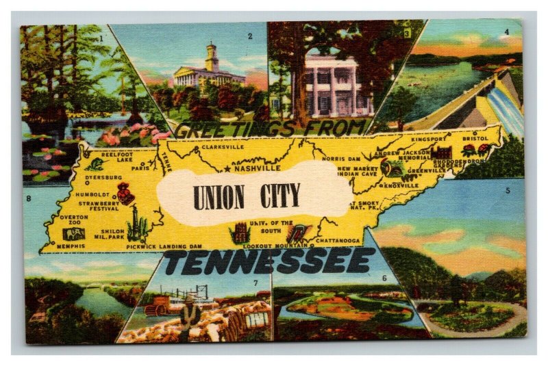 Vintage 1940's Postcard Greetings From Union City Tennessee - Landscapes